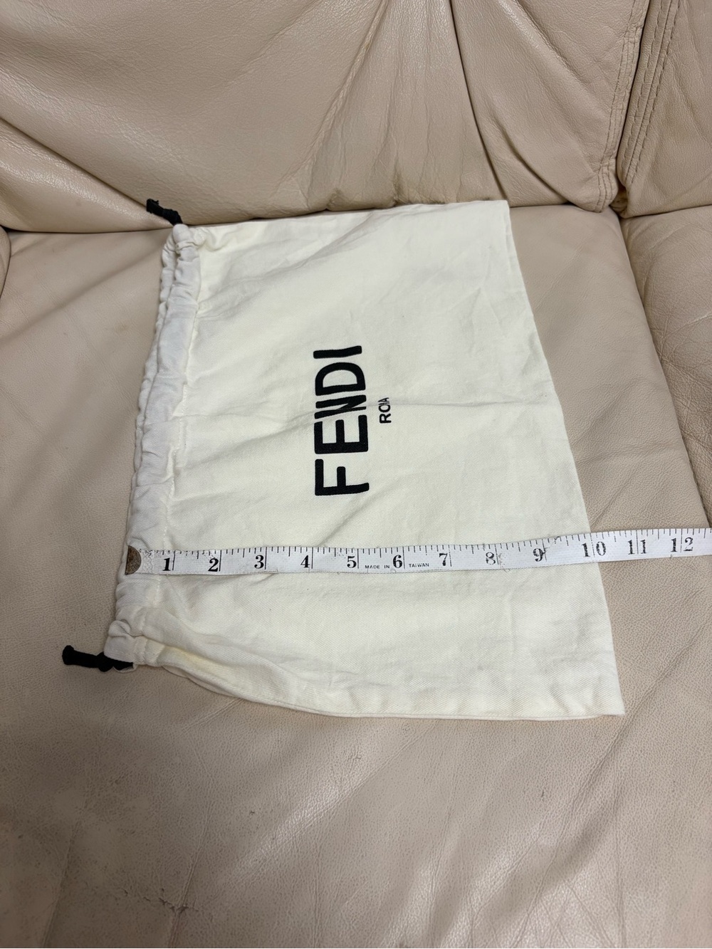 FENDI Cream Small Drawstring Dust Bag 10 x 15 Black Logo - Picture 3 of 8